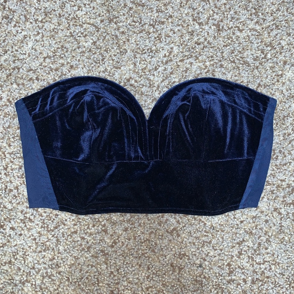 Navy velvet bustier crop